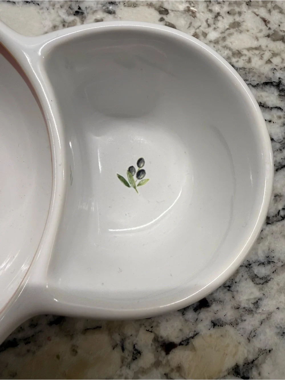 Pottery Barn Olive and Pit Divided Double Bowl - Pasta Rustica